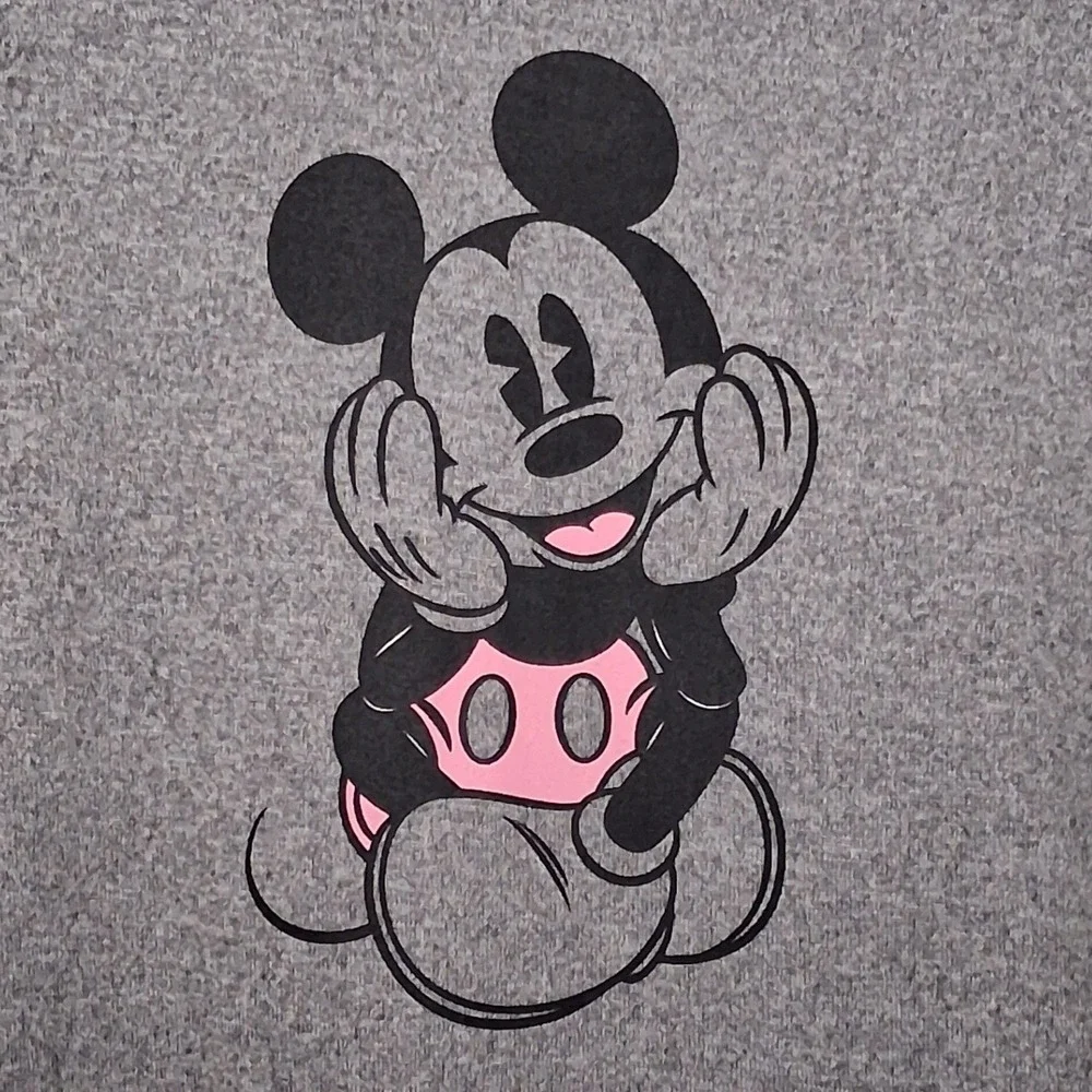 Disney Mickey Mouse Sleep Shirt L Gray Pink Kangaroo Pocket Fleece Nightgown - Picture 2 of 10
